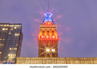 OAKLAND, CALIFORNIA, USA - JULY 4, 2021: Oakland Tribune Tower At Night