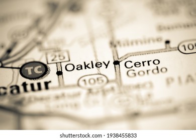 Oakley. Illinois. USA on a geography map