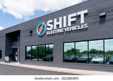 Oakville, On, Canada - August 2, 2021: SHIFT Electric Vehicles Office In Oakville, On, Canada, A Toronto Area Motor Vehicle Dealer Specializing In EV's And Enthusiast Vehicles. 