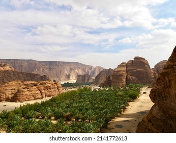 Oasis in the Arabian Desert on a partially overcast afternoon