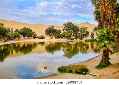 Oasis of Huacachina in the morning, Ica region, Peru.