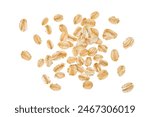 Oat flakes heap in isolated on white background with full depth of field. Top view. Flat lay