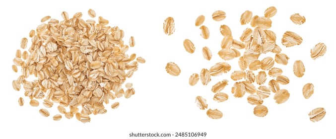 Oat flakes heap in isolated on white background with full depth of field. Top view. Flat lay - Powered by Shutterstock