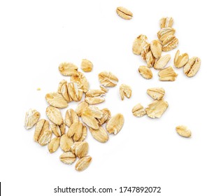 Oat Flakes Isolated On White Background. Pile Of Oatmeal  Top View