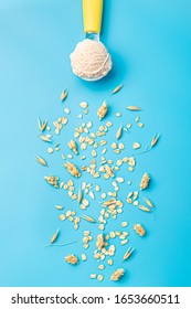 Oat Milk Ice Cream And Oat On Blue Background Nutrition Concept