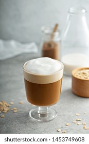 Oat Milk Latte With Thick Foam In A Glass