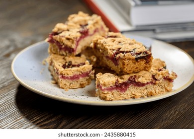 oatmeal cake with raspberries in the form of bars - Powered by Shutterstock