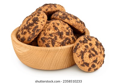 oatmeal chocolate chip cookie in wooden bowl isolated on white background - Powered by Shutterstock