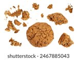 oatmeal cookies with flax, pumpkin and sunflower seeds isolated on white background with full depth of field. Top view. Flat lay