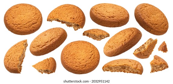 Oatmeal cookies isolated on white background - Shutterstock ID 2032951142