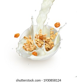 oatmeal with milk in a plate on a white background - Shutterstock ID 1930858124