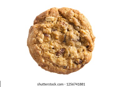 Oatmeal Raisin Cookie isolated on a white background. - Shutterstock ID 1256741881