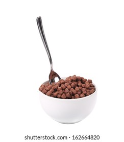 Oats Chocolate Cereal. Isolated On A White Background.