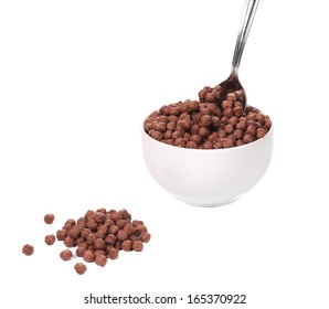 Oats Chocolate Cereal. Isolated On A White Background.