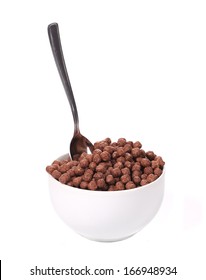 Oats Chocolate Cereal. Isolated On A White Background.