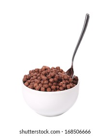 Oats Chocolate Cereal. Isolated On A White Background.