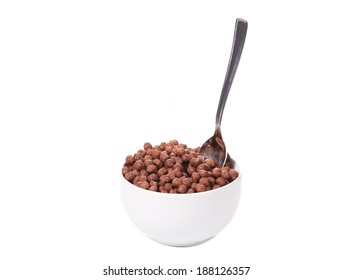 Oats Chocolate Cereal. Isolated On A White Background.