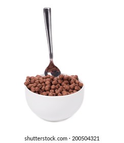 Oats Chocolate Cereal. Isolated On A White Background.