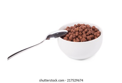 Oats Chocolate Cereal. Isolated On A White Background.