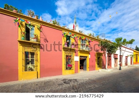 Oaxaca, Mexico, Scenic old city streets and colorful colonial buildings in historic city center.