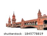The Oberbaum Bridge (German: Oberbaumbrucke) isolated on white background. It is a double-deck bridge crossing Berlin
