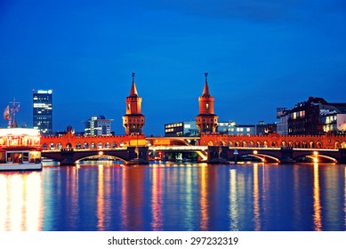 Oberbaumbruecke Bridge In Berlin Kreuzberg At Night