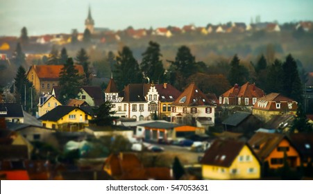 Obernai Aerial View On Winter Sunset, Alsace, France