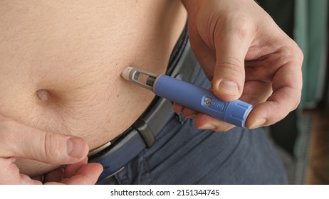 Obese Fat Man Injecting Semaglutide Ozempic Injection Control Blood Sugar Levels