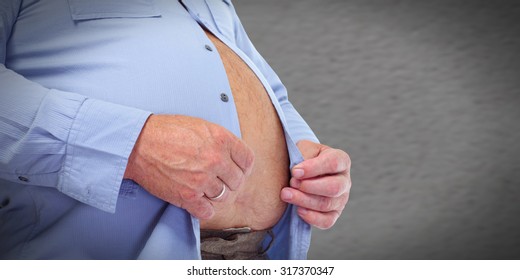 Obese Man Abdomen. Obesity And Weight Loss.