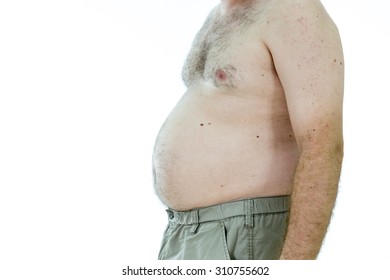 Obese Man With Fat Stomach, Side View