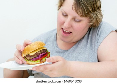 Obese Woman Eating Fast Food Overweight Stock Photo Edit Now 1469643038