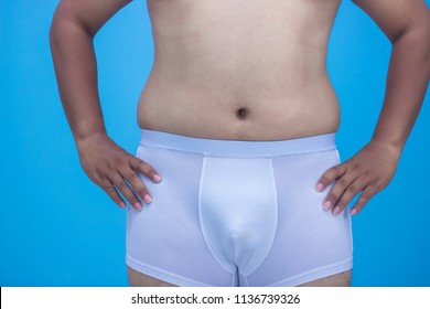 Obesity, Men's Underwear Covered His Penis With His Hands, Libido And Sexual Appetite, Vibrant Colors, About Men's Sexual Health. 