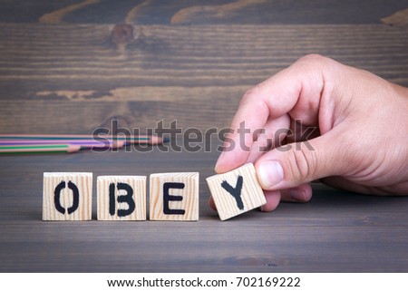 Obey from wooden letters on wooden background