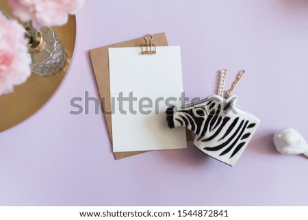 Object mock up image. White blank paper in fancy modern inetior. Nobody on photo. Space for text