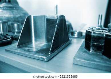 Object printed by 3D printer from metal. Additive manufacturing solution. Object created on 3Dprinter from melting metal thread. 3D Metal Printing. Metal additive manufacturing