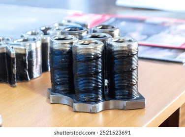 Object printed by 3D printer from metal. Additive manufacturing solution. Object created on 3Dprinter from melting metal thread. 3D Metal Printing. Metal additive manufacturing