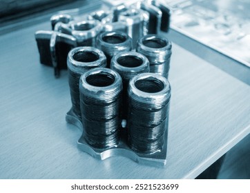 Object printed by 3D printer from metal. Additive manufacturing solution. Object created on 3Dprinter from melting metal thread. 3D Metal Printing. Metal additive manufacturing