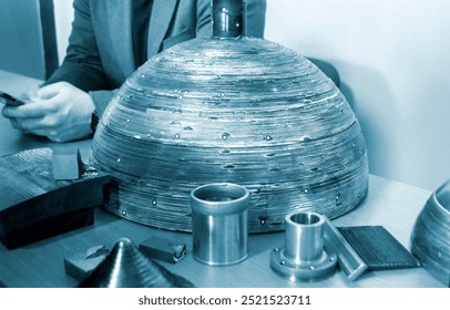 Object printed by 3D printer from metal. Additive manufacturing solution. Object created on 3Dprinter from melting metal thread. 3D Metal Printing. Metal additive manufacturing