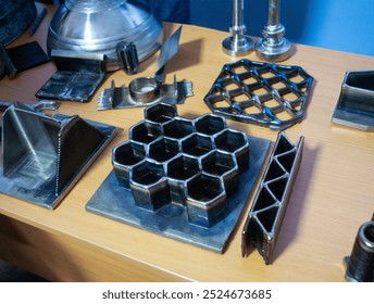 Object printed by 3D printer from metal. Additive manufacturing solution. Object created on 3Dprinter from melting metal thread. 3D Metal Printing. Metal additive manufacturing