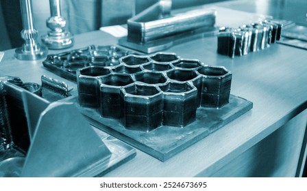Object printed by 3D printer from metal. Additive manufacturing solution. Object created on 3Dprinter from melting metal thread. 3D Metal Printing. Metal additive manufacturing