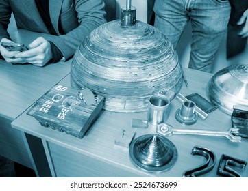Object printed by 3D printer from metal. Additive manufacturing solution. Object created on 3Dprinter from melting metal thread. 3D Metal Printing. Metal additive manufacturing