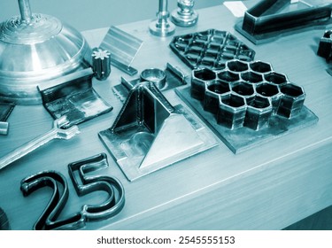 Object printed by 3D printer from metal. Additive manufacturing solution. Object created on 3Dprinter from melting metal thread. 3D Metal Printing. Metal additive manufacturing