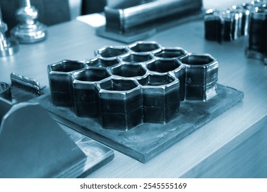 Object printed by 3D printer from metal. Additive manufacturing solution. Object created on 3Dprinter from melting metal thread. 3D Metal Printing. Metal additive manufacturing