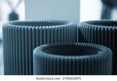 Object printed on 3D printer close up. Model printed on 3D printer from molten plastic. Form printed on 3D printer from molten plastic of black color. 3D printing technology. Additive FDM technologies - Powered by Shutterstock - Get 15% off with code: PIKWIZARD15
