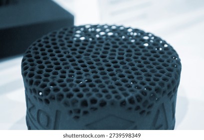 Object printed on 3D printer. Model printed on 3D printer from thermoplastic polyurethane. Prototype printed on 3D printer from powder with thermoplastic polyurethane. TPU technology. Printing concept