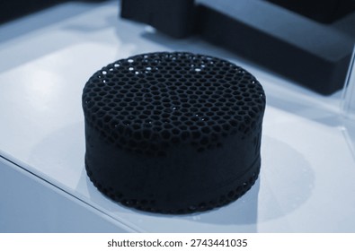 Object printed on 3D printer. Model printed on 3D printer from thermoplastic polyurethane. Prototype printed on 3D printer from powder with thermoplastic polyurethane. TPU technology. Printing concept