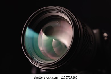 Objective with lense reflections. Shot in studio.