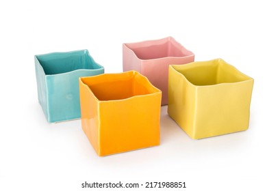 Objects Houseware Decoration Organiser Colorful Porcelain Square Containers