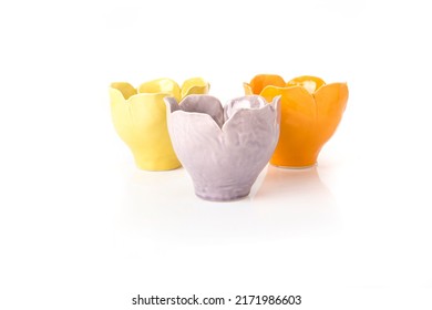 Objects Houseware Decoration Organiser Lilac Yellow Orange Porcelain Flower Containers