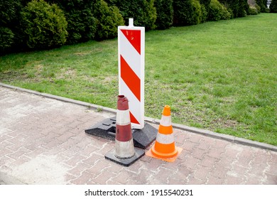 Objects For The Organization Of Road Traffic During Road Works.Three Different Types Of Traffic Cones. 